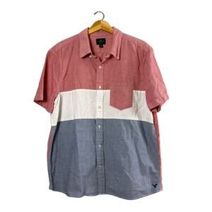 Men's Colorblock American Eagle Button Up Shirt XL